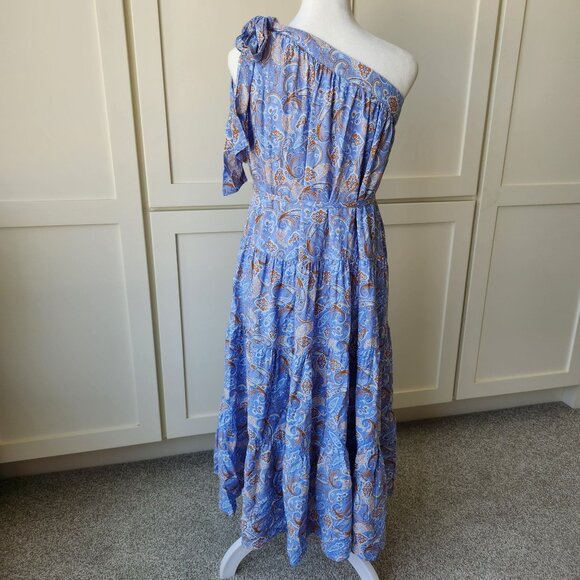 In Loom Blue Paisley One-Shoulder Dress Flowy Babydoll Boho Festival Cute Summer - Picture 2 of 12